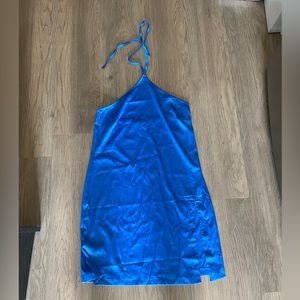 Small, blue, silk, halter dress. Never worn!